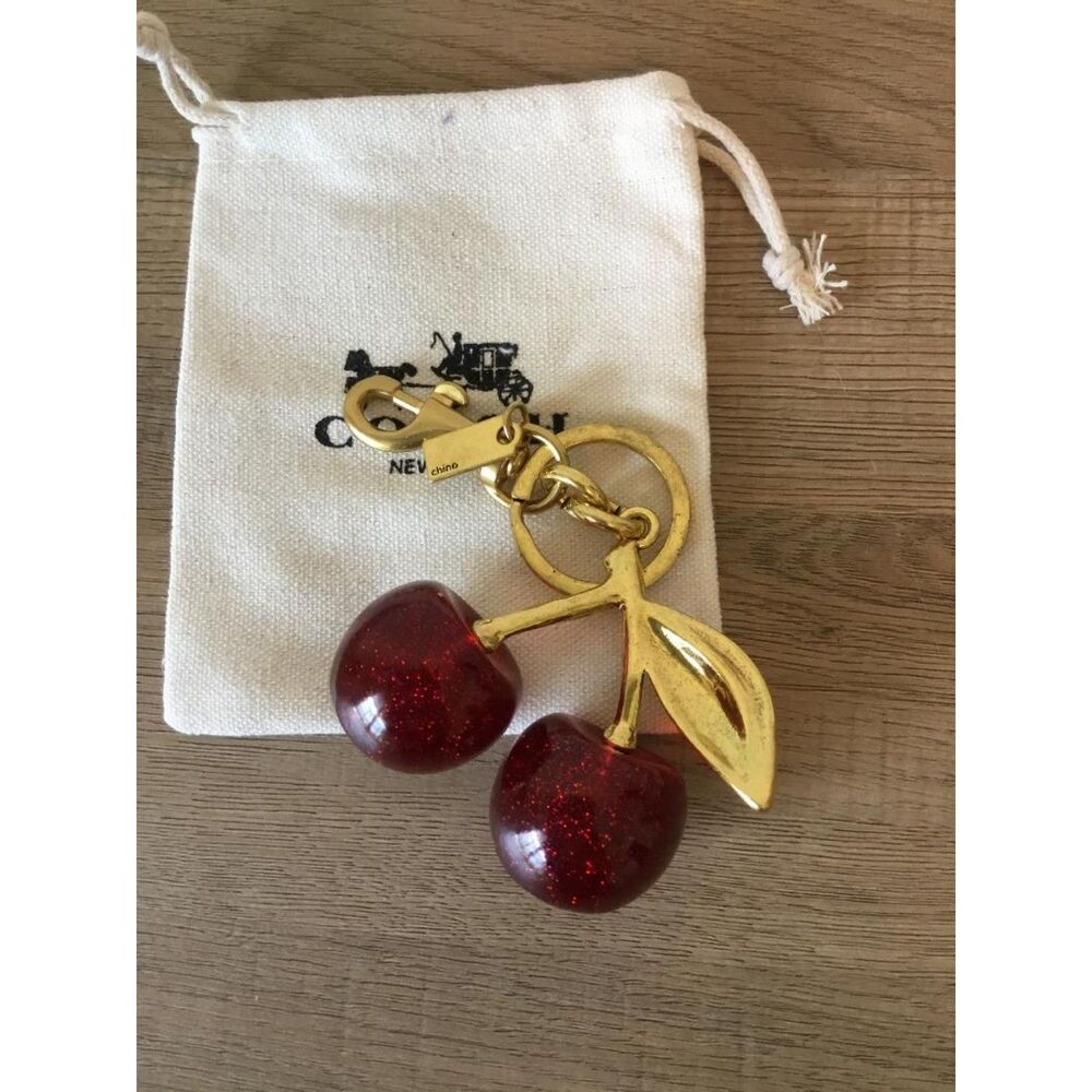 Coach Red Cherry Bag Charm Keychain Resin Metal Brass in Coach Dustbag - Picture 3 of 3